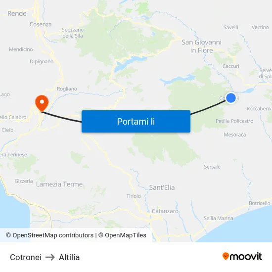 Cotronei to Altilia map