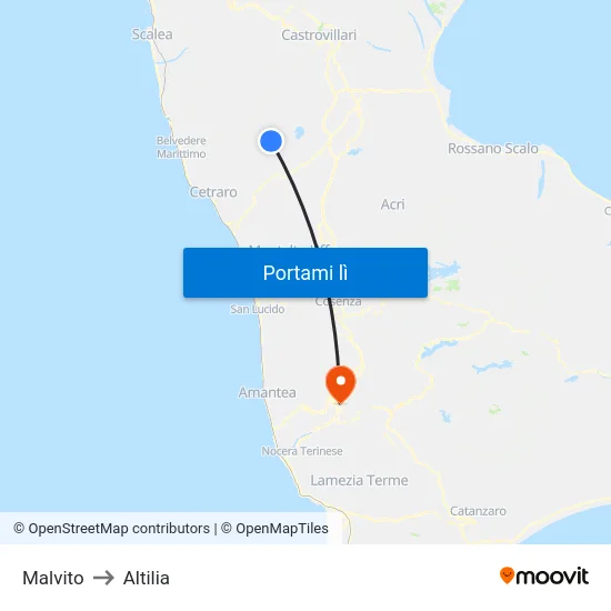 Malvito to Altilia map