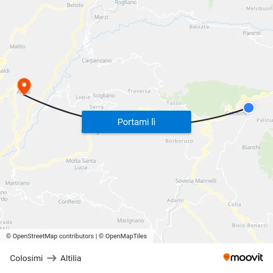 Colosimi to Altilia map