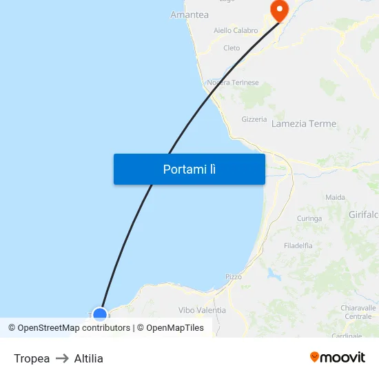 Tropea to Altilia map