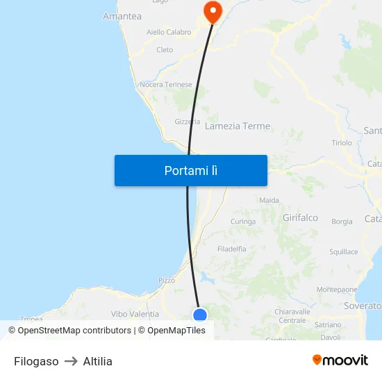 Filogaso to Altilia map