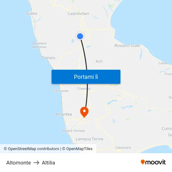 Altomonte to Altilia map