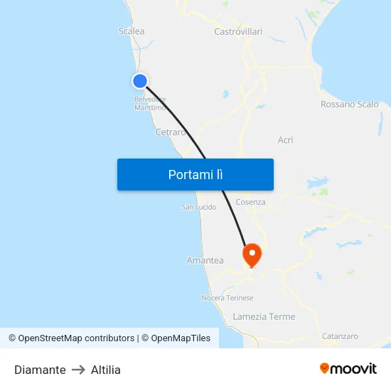 Diamante to Altilia map