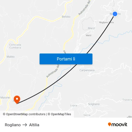 Rogliano to Altilia map