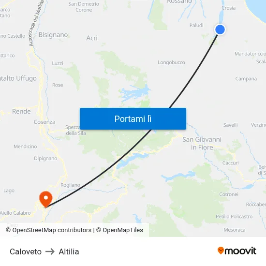 Caloveto to Altilia map
