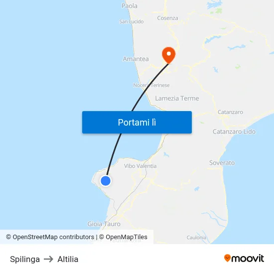 Spilinga to Altilia map