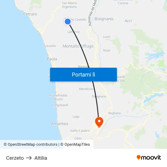 Cerzeto to Altilia map