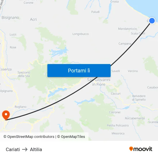 Cariati to Altilia map