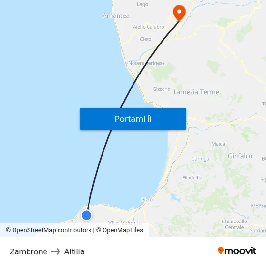 Zambrone to Altilia map
