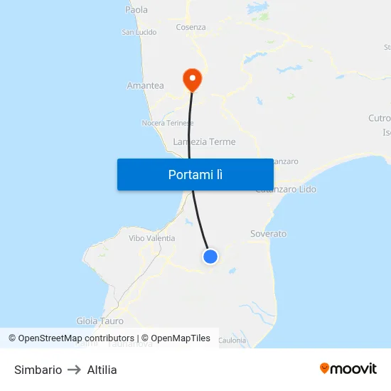 Simbario to Altilia map