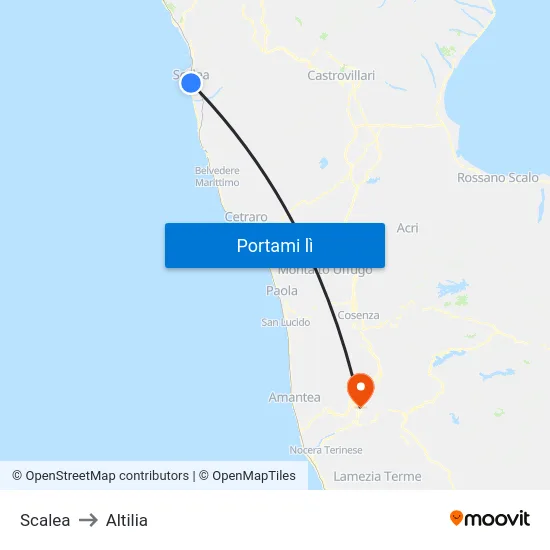 Scalea to Altilia map