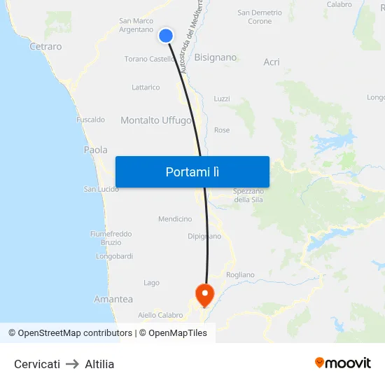 Cervicati to Altilia map