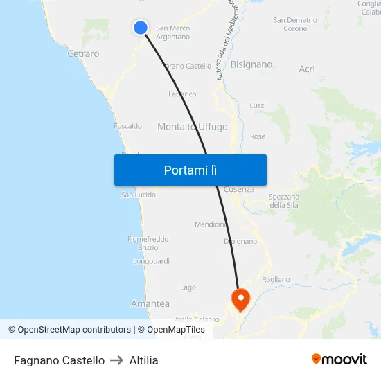 Fagnano Castello to Altilia map