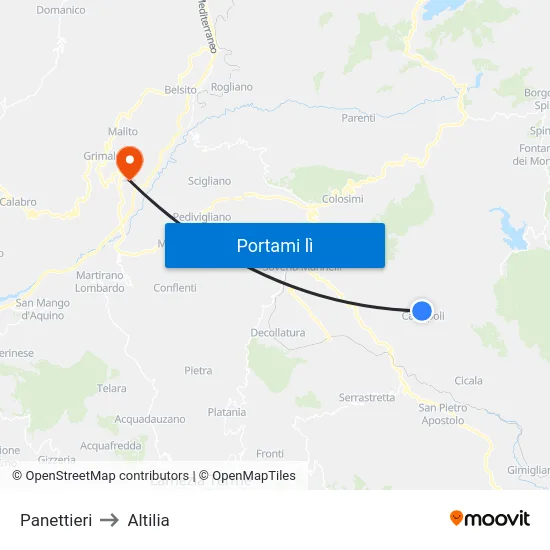 Panettieri to Altilia map