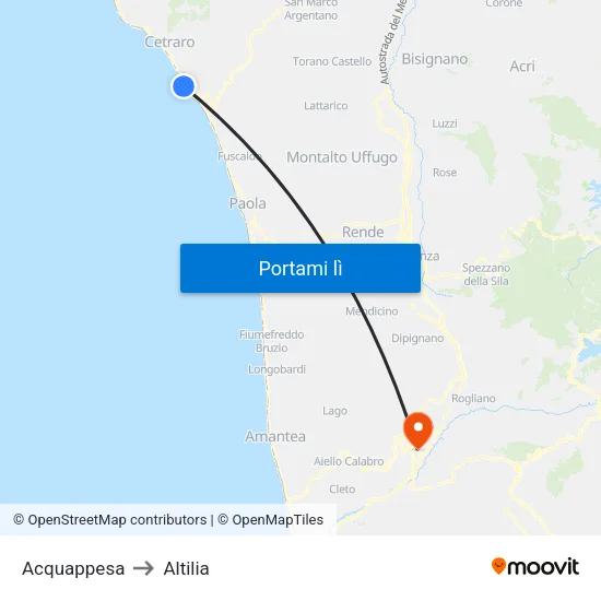 Acquappesa to Altilia map