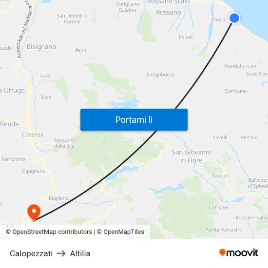 Calopezzati to Altilia map