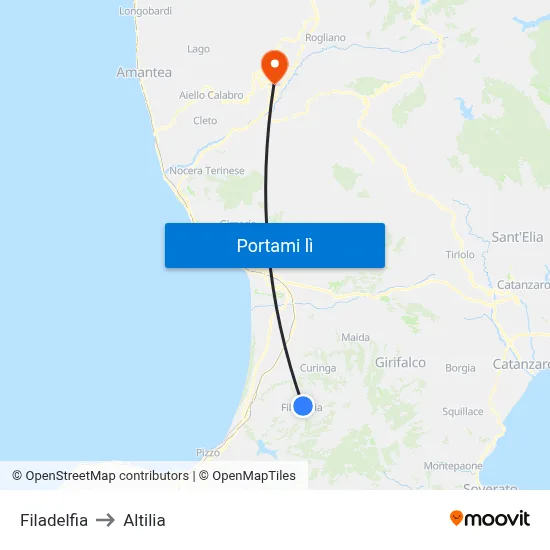 Filadelfia to Altilia map