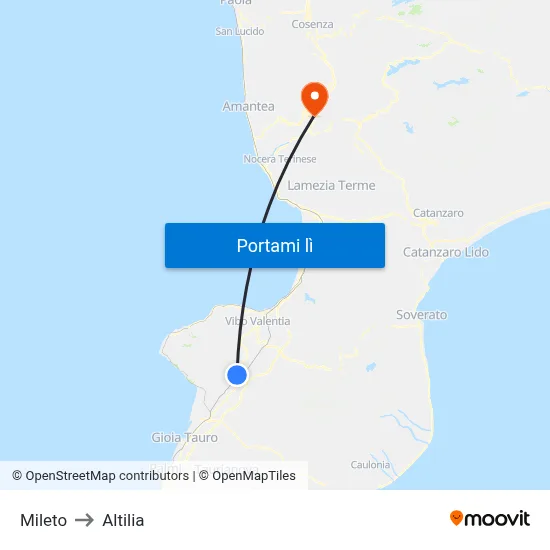 Mileto to Altilia map