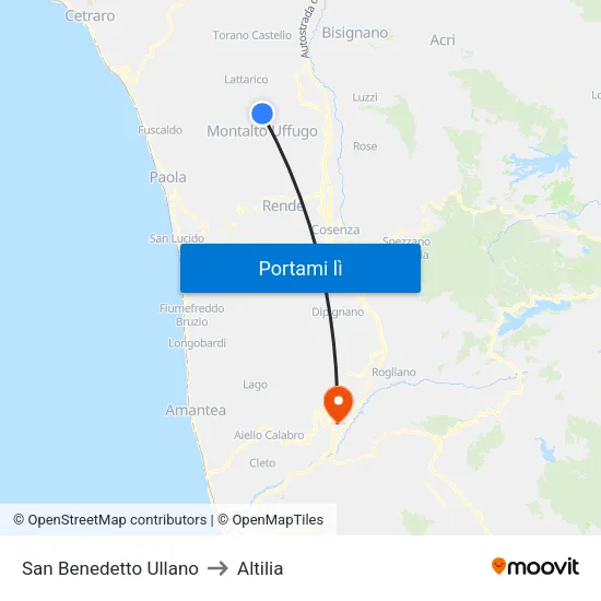 San Benedetto Ullano to Altilia map