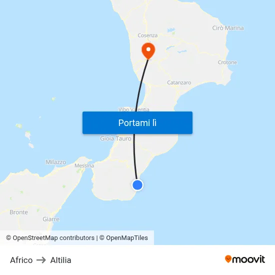 Africo to Altilia map