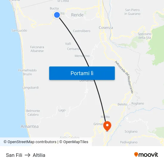 San Fili to Altilia map