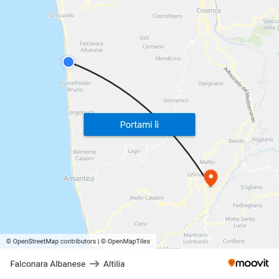 Falconara Albanese to Altilia map