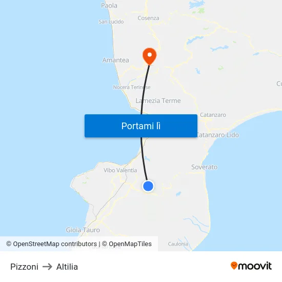 Pizzoni to Altilia map