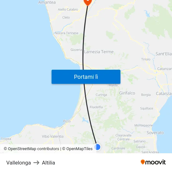 Vallelonga to Altilia map