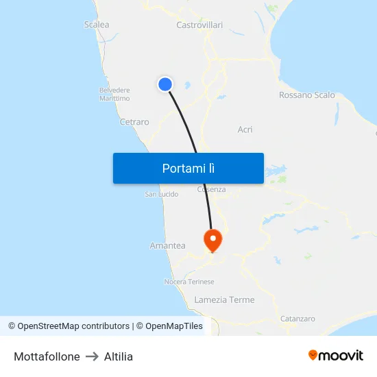 Mottafollone to Altilia map