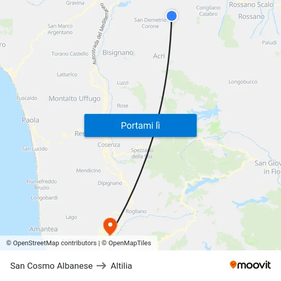 San Cosmo Albanese to Altilia map