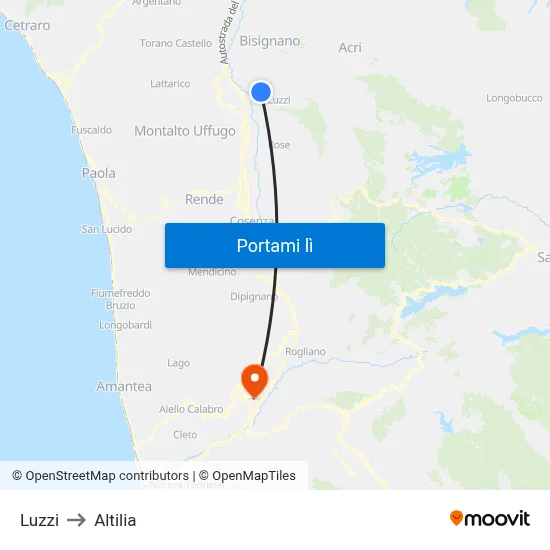 Luzzi to Altilia map
