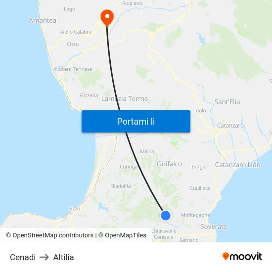 Cenadi to Altilia map