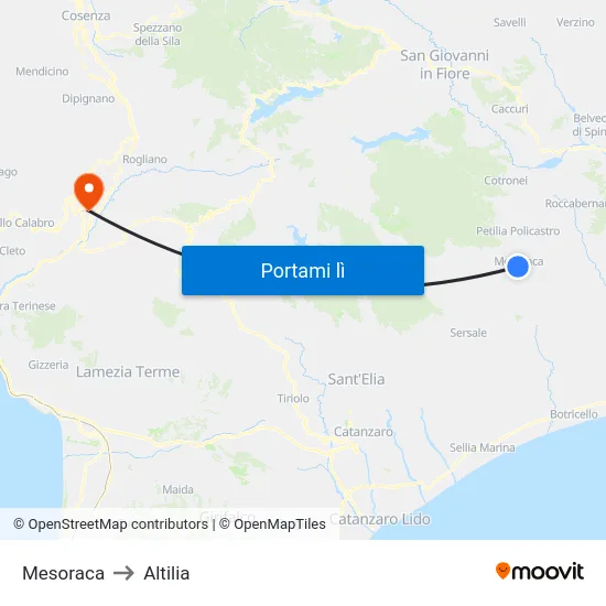 Mesoraca to Altilia map