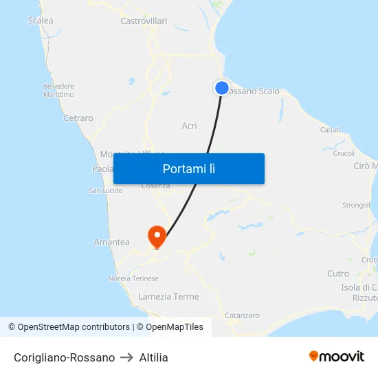 Corigliano-Rossano to Altilia map