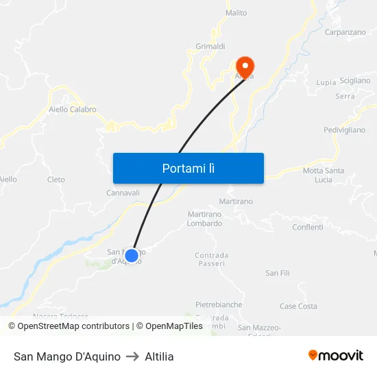 San Mango D'Aquino to Altilia map