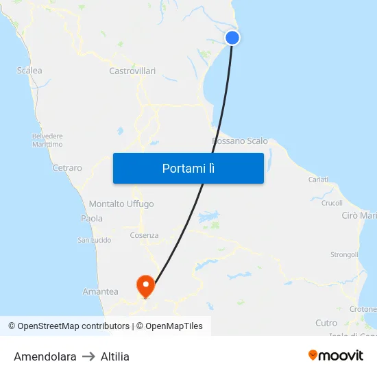Amendolara to Altilia map