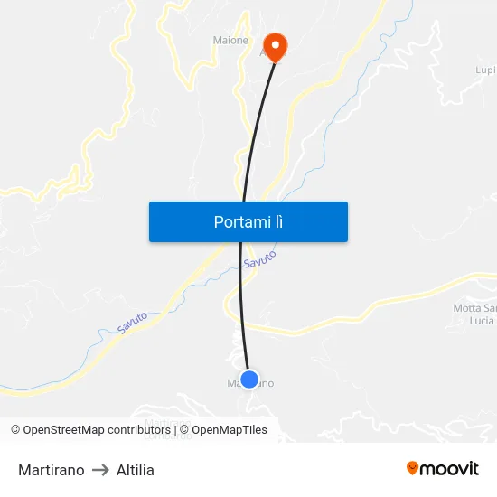 Martirano to Altilia map