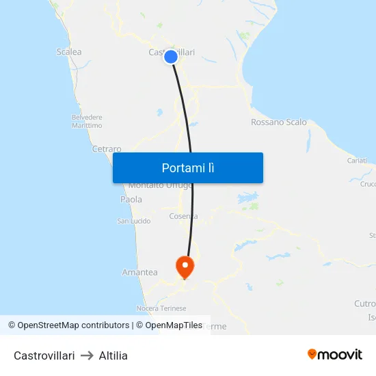 Castrovillari to Altilia map