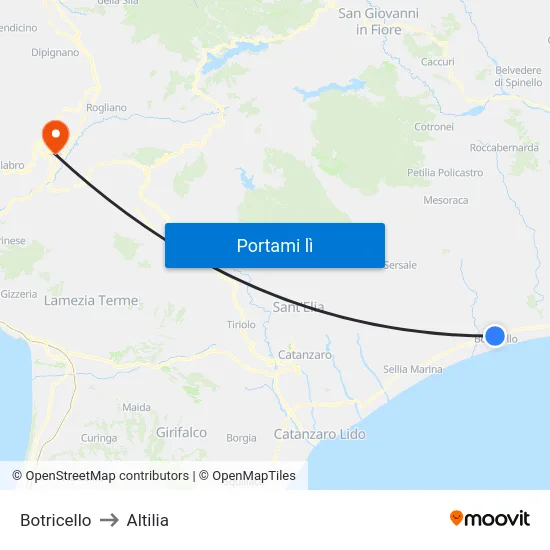 Botricello to Altilia map