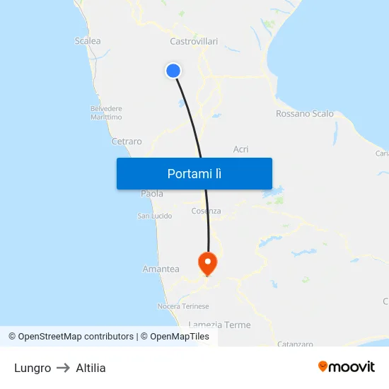 Lungro to Altilia map