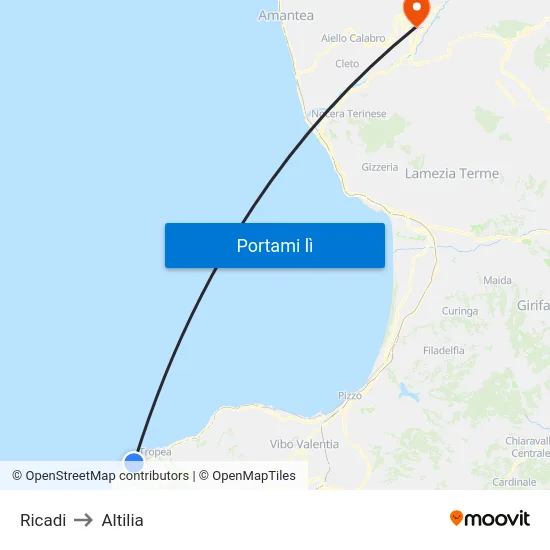 Ricadi to Altilia map