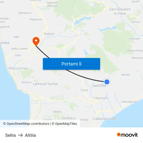 Sellia to Altilia map