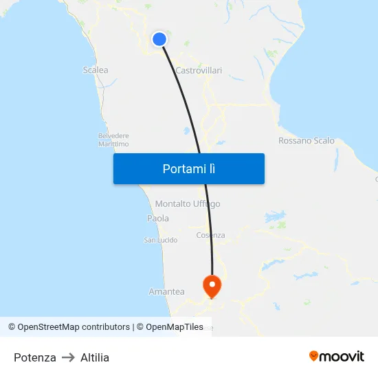 Potenza to Altilia map