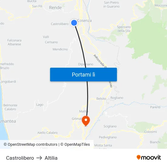Castrolibero to Altilia map