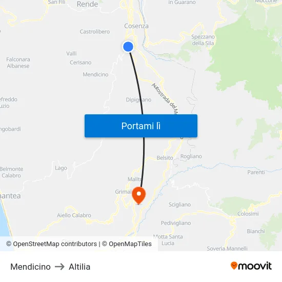 Mendicino to Altilia map