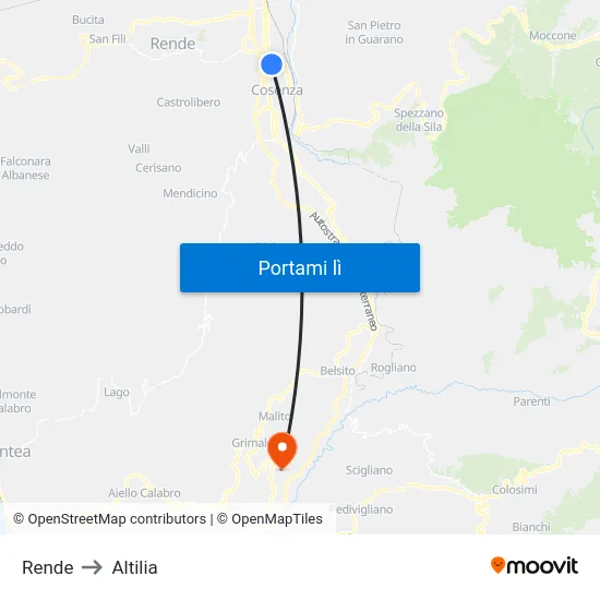 Rende to Altilia map