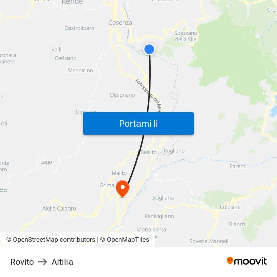 Rovito to Altilia map
