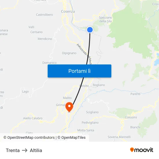Trenta to Altilia map