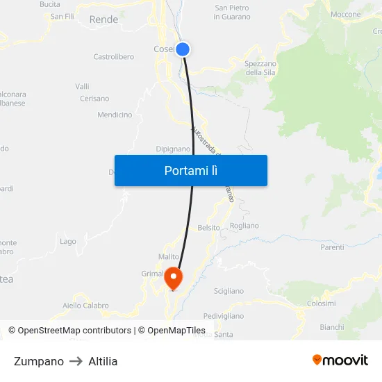 Zumpano to Altilia map