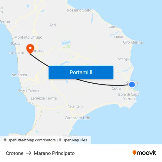 Crotone to Marano Principato map